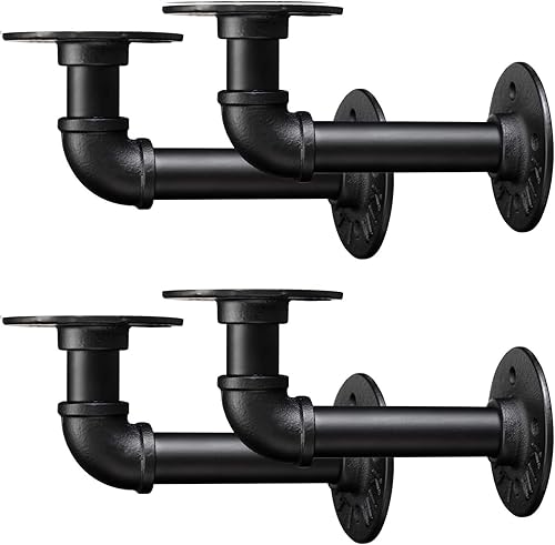 4 staffe per mensole resistenti per mensole, staffa per tubi industriali 15 cm, staffa vintage in ferro nero per montaggio a parete, mensola rustica per tubi domestici - Honorern