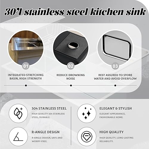 Lavandino Cucina, Vasca Singola, Multifunzionale Lavello Cucina In Acciaio Inox 50 Cm Di Larghezza, Lavabo Da Incasso Fatto A Mano, Con Filtro,sifone E Set Di Drenaggio(Silver-#B,70x50cm) - Honorern