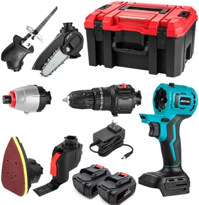 Strumento Multifunzione 6 in 1, Utensile Multifunzione Rotante con Accessori, Trapano Seghetto Sega Levigtrice Avvitatore, 750W, 1450-10000 RPM, 2 Batterie, Fai da Te Lavoretti Casa - Honorern