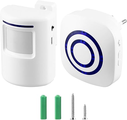 Kit Elettronico per Campanello Senza Fili, 1 Ricevitore Plug-in e 1 Rilevatore di Movimento PIR, 38 Melodie a 3 Livelli di Volume - Honorern