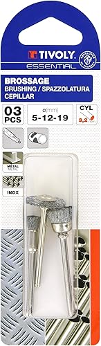 TIVOLY - Set di 3 spazzole in acciaio multiuso - pennello (Ø5 mm), taglio (Ø12 mm), circolare (Ø19 mm) - Spazzolatura dei metalli duri - Attacco: coda cilindrica Ø3,2 mm - Per DREMEL / PROXXON - Honorern