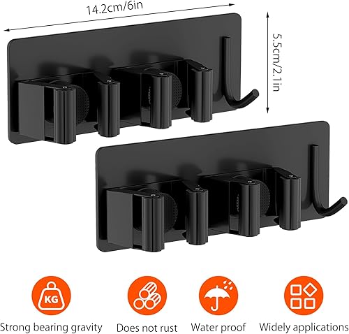 2 Pezzi Porta Scope Parete, Portascope da Muro Adesivo Appendibile Portascope da Muro Appendibile da Giardino per Cucina Autoadesivo Appendi Scope a Muro Per Cucina, Garage, Giardino,Bagno - Honorern