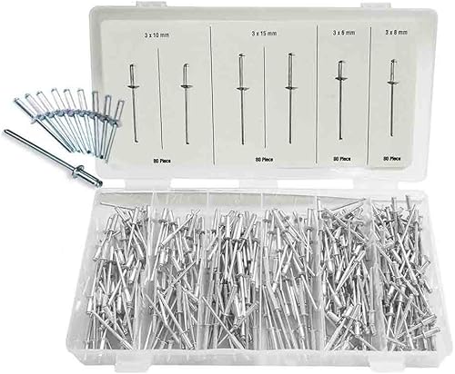 Blind Rivets 320 Pcs. Assorted aluminium/steel pop rivets with a flat round head - Honorern