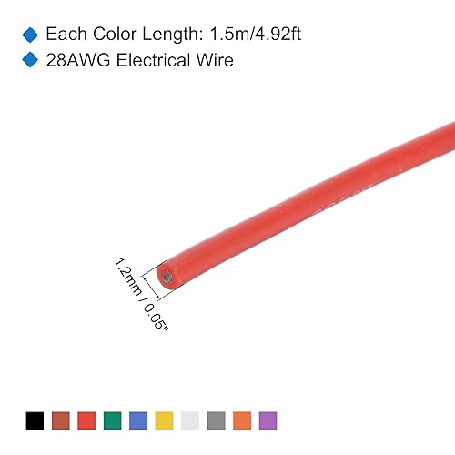 28 Calibro Silicone Filo 28AWG Elettrico Intrecciato Flessibile Stagnato Rame Filo Collegamento Cavo 10 Colore 1,5 M/4,92 piedi per Auto Modello Elettrico Elettrodomestici 10pz - Honorern