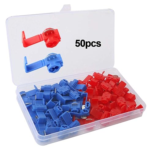 50Pcs Rapida Giunzione Cavi Connettori Set, Terminali Crimpare Isolati, Capicorda Elettrici Connettori Rapidi, Connettore Derivazione, Rubacorrente (25Pcs Rosso + 25Pcs Blu) - Honorern