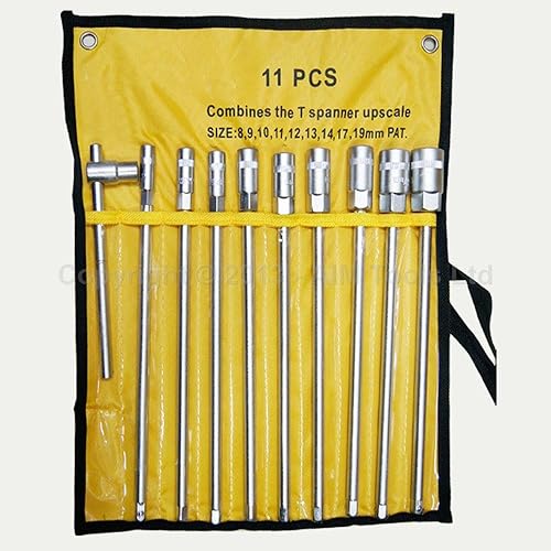 KATSU Set di Chiavi a Bussola Hex Extra Lunghe 11 Pezzi Metrica 8-19mm con 200mm Giunto a Barra Scorrevole a T, Attrezzo Meccanico per Riparazioni Auto 435203 - Honorern