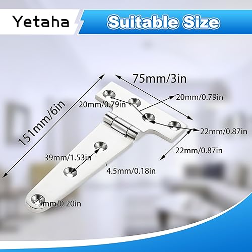 Yetaha 2 cerniere a T ispessite, a forma di T, in acciaio inox 316 con viti M5 per yacht da pesca, barca a vela, 151 x 75 x 4,5 mm - Honorern