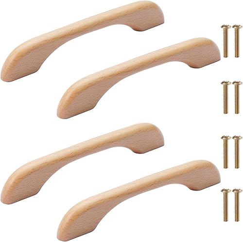 4Pcs Maniglia in Legno Maniglie Dell'armadio in Legno Maniglia del Cassetto Mobili in Legno Maniglia Della Porta per la Cassetto Dell'armadio Lunghezza Complessiva 126mm(Piatto) - Honorern