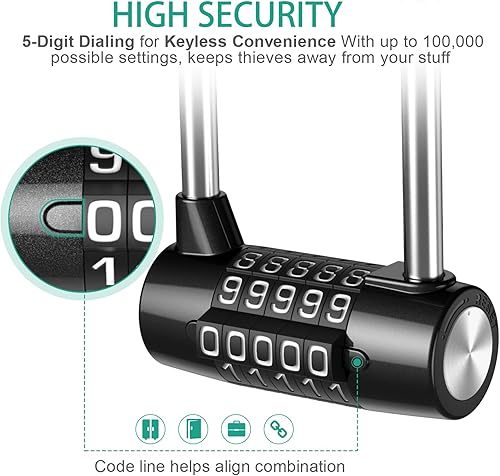 Lucchetto a Combinazione Lunga a 5 Cifre, Lucchetti per Armadietto con Azzerabile, Lungo Serratura a Combinazione con Lega di Zinco e Acciaio, Perfetto per Ginnastica, Recinzione, Cancello - Honorern
