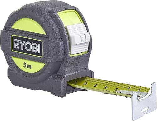 Ryobi RTM5M Metro a Nastro 5 Metri, Autobloccante, Anti-Flessione, Guscio Gommato Anti-Urto - Honorern