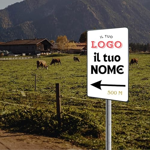 Cartello Stradale con testo e logo, personalizzato per uso esterno, in ferro, 40 x 60 cm, insegna stradale personalizzabile, per indicazioni pubblicitaria, segnaletica, resistente alle intemperie - Honorern