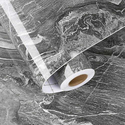 HotDecor Carta Adesiva Effetto Marmo Per Mobili Armadio Carta Da Parati Adesiva Argentata e Grigia Rivestimento Adesivo Per Mobili Piano Di Lavoro Cucina Carta Da Parati Moderna Lavabile 60cm x 300cm - Honorern