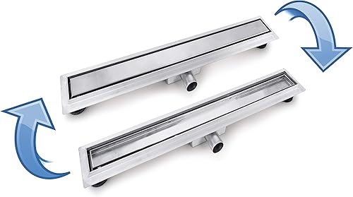 Canaletta di scarico a doppio lato Duplex, autopulente, con sifone antiodore, da 60-120 cm, per bagno, lavanderia, balcone, docce molto piatte, Argento - Honorern