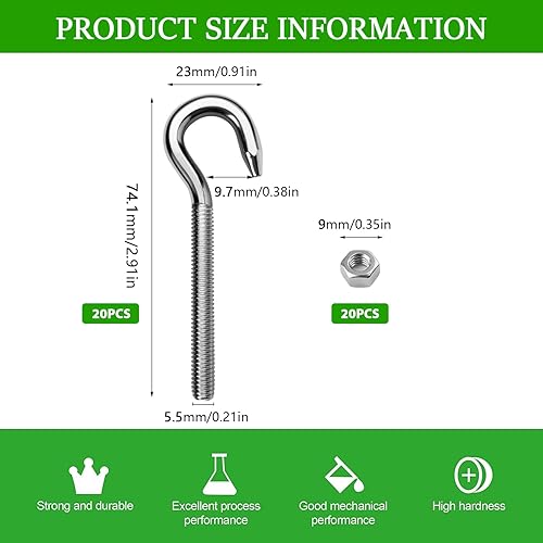 Gancio a vite M6 304 in acciaio inox anello vite vite a gancio in acciaio ad alta durezza vite gancio gancio per appendere articoli a vite gancio 20 pezzi - Honorern