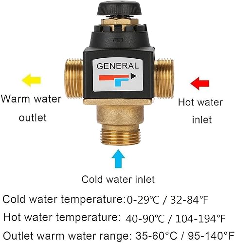 Miscelatore termostatico, valvola termostatica a 3 vie, DN20(G3/4), filettatura esterna, in ottone, termostato, valvola di miscelazione per scaldabagno solare, sistema doccia, controllo della - Honorern