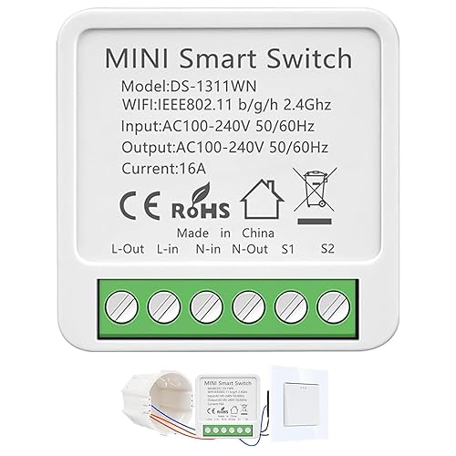 Interruttore Wifi Smart Life, 2.4GHz Interruttore Smart Wifi, Interruttore Intelligente Compatibile con Alexa, Smart Life, Tuya, Interruttore Luce Wifi Con timer, 16A, 3500W Mini Smart Switch - Honorern