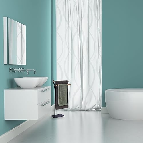 Relaxdays Piantana Portasciugamani da Bagno. Acciaio, 2 Bracci per Asciugamani, HLP: 88x46,5x20 cm, Nero Color Naturale, Legno - Honorern