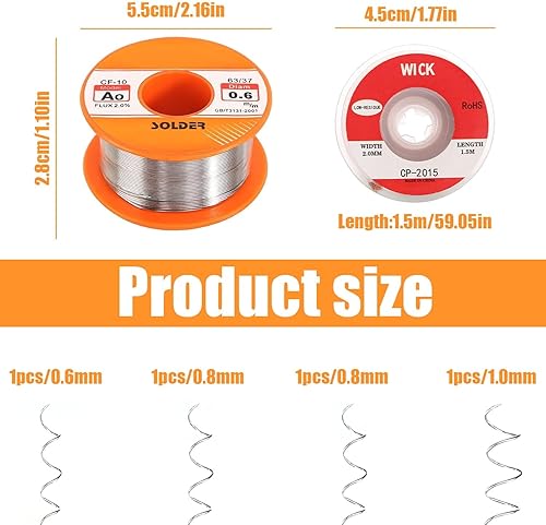 4 Pezzi Filo Stagno Saldatura 50g Filo Saldatura Nucleo Colofonia con Treccia Dissaldante Adatto per Lavori di Saldatura DIY Riparazioni Elettriche (0,6/0,8/1 mm) - Honorern