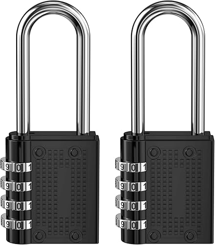 2 Pezzi Lucchetto Armadietto, Lucchetto Combinazione 4 Cifre, Lucchetto Armadietto Palestra, Lucchetto con Codice, Lucchetto a Codice Resettabile, Lucchetti Armadietti per Classificatori(Nero) - Honorern