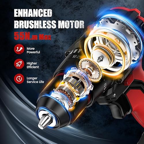 Brushless Trapano Avvitatore Batteria 21V, Avvitatore a Batteria Senza Spazzole, Trapano a Batteria Trapano Avvitatore a Percussione con 2 Batterie da 2.0Ah, 55Nm Max, 25+3 Coppia - Honorern