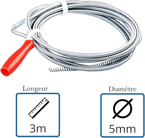 Basa, pulitore per scarichi con manovella, pulitore per scarichi, sonda per scarichi, pulitore per scarichi per lavori manuali (set da 1, 3 m x 5 mm) - Honorern