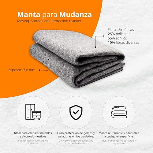 Coperta per trasloco, Misura 1,5 x 2 mt, Proteggi i tuoi mobili da urti e trasferimenti, Coperta riutilizzabile, Coperta per pittore, Yoga e animali domestici Spessore 3,6 mm - Ofituria (1 unità) - Honorern
