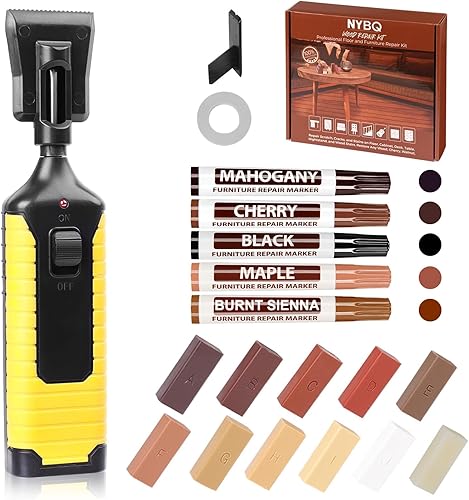 Kit Riparazione Parquet,Stucco per legno, 24 pezzi Kit riparazione porte in Legno con nuovo strumento di fusione aggiornato, bastoncini di cera per riparazioni a 11 colori parquet ripara graffi - Honorern