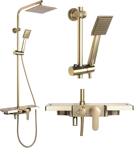 Set Doccia Bravo Brush Gold Sistema Doccia in Ottone per Bagno (Oro spazzolato) - Honorern