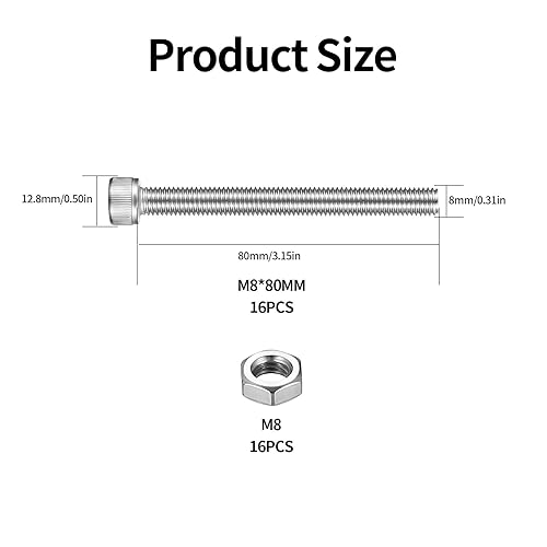 16 Pz Set di Viti M8 x 80mm, Viti Bulloni e Dadi, Vite a Testa a Esagonale, Bulloni Viti a Testa Esagonale Incassata, Viti a Testa Bombata con Esagono Incassato, Viti a Testa Brugola in Acciaio Inox - Honorern