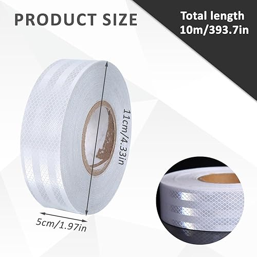 Nastro Catarifrangente Adesivo 10m x 5cm,Nastro Riflettente Adesivo Bianco Nastro di Sicurezza Riflettente Impermeabile Nastro Riflettente Autoadesivo per Moto,Camion,Auto,Bicicletta Attività Notturna - Honorern
