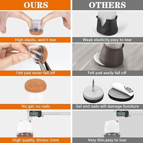 32 tappi per gambe della sedia con feltro, protezioni per gambe della sedia, calzini in gomma con cuscinetti in feltro per pavimenti in legno duro, piastrelle e pavimenti in laminato (marrone, 14-19 - Honorern