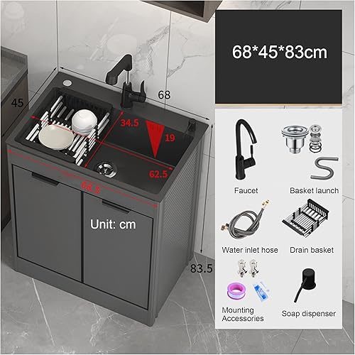 Lavandino da Esterno Nero Lavello Cucina 1 Vasca Mobile da Esterno Lavandino multiuso nero da appoggio con mobiletto Lavello da cucina portatile a vasca singola per ristorante commerciale ( Color : Pu - Honorern