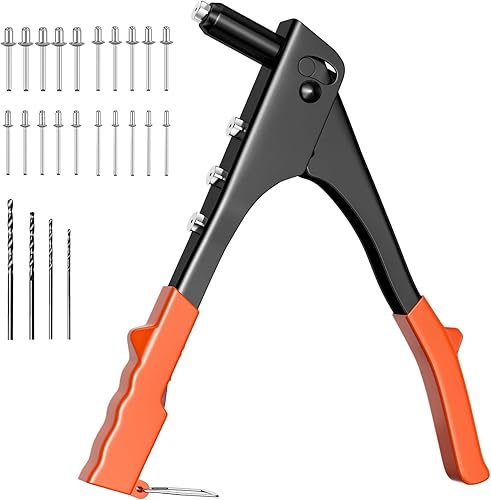 Rivettatrice Manuale, Rivettatrices Professionales per Rivetti, Kit Pistola a Rivetti 4 Teste, Spararivetti, Set di Pinze per Rivettis, Contiene 200 Pezzi di Rivetti e 4 Punte da Trapano - Honorern