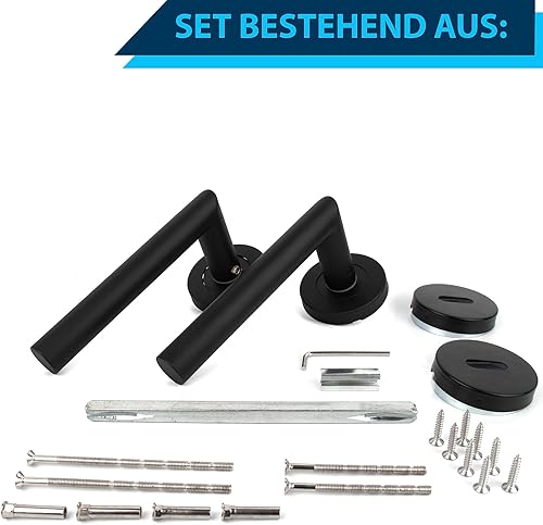 APECS Maniglia rotonda per porta di casa e porte della stanza, in acciaio inox 201, nero opaco, maniglie per porte interne, accessori per rosette, modello L, H-0204-BLM WC - Honorern