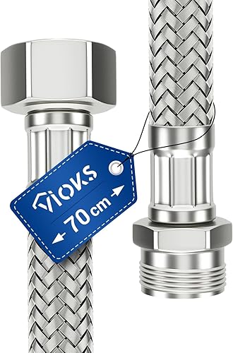 Tubo corazzato, 70 cm, flessibile, con dado di raccordo da 1/2' e filettatura esterna, tubo per acqua potabile, con intrecciatura in acciaio inox - Honorern