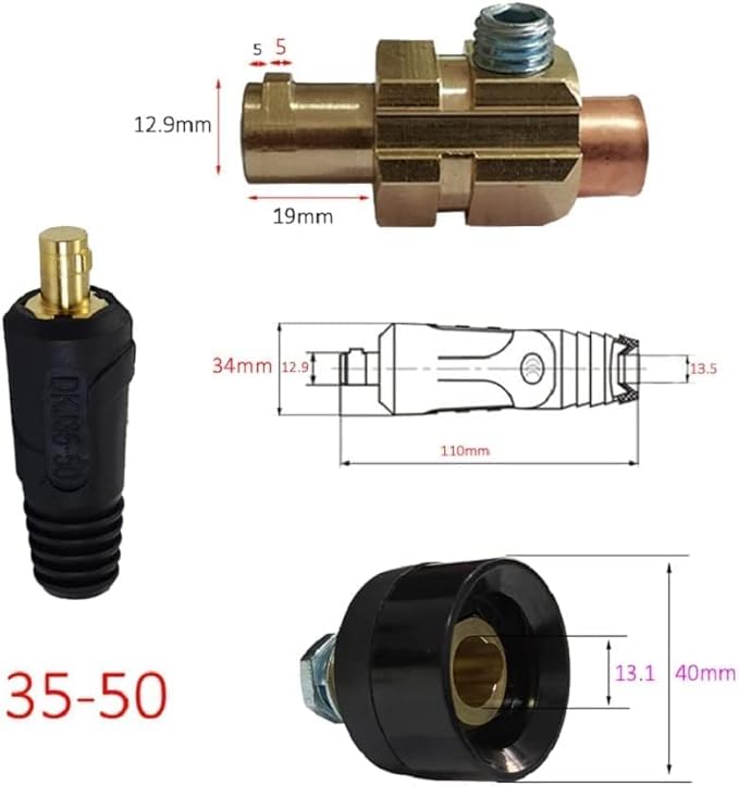 RIVERWELD Connettore pannello cavi saldatura TIG Spina e presa DKJ35-50 e DKZ35-50 a montaggio rapido, confezione da 4 - Honorern