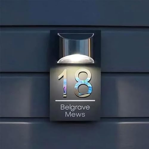 Cartello Solare Personalizzato per Casa ed Esterni - Tagliato al Laser, Rettangolare Con LED Solare, Retroilluminato, Numeri Civici, Indirizzo (15 x 28 cm) - Honorern