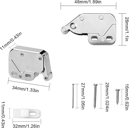 6 Mini Chiusure a Molla per Mobili, Chiusura a Scatto con Bloccaggio Automatico, Argento - Honorern