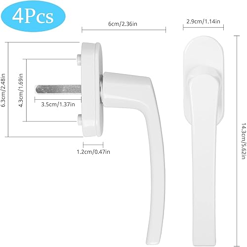 4 Pezzi Maniglia Finestra, Maniglie per Finestre in Legno, Maniglie per Finestre, Maniglia Porta Finestra con 8 Viti per Finestre, Porte del Patio e Porte del Balcone (Bianco) - Honorern