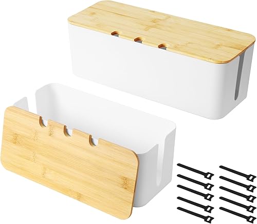 Scatola Portacavi, Scatola per cavi da 2 pezzi, Scatola Nascondi Cavi, con coperchio in legno, Scatola di gestione dei cavi, Scatola cavi organizer, per nascondere e organizzare i cavi, Grandi e Medie - Honorern