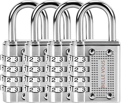 4 Lucchetto Combinazione Argento a 4 Cifre - Lucchetto Antiscasso 4,1 x 8 x 1,4 cm - Lucchetto Sicurezza Resistente all’Acqua per Lucchetto Moto, Lucchetto Serranda e Lucchetto Armadietto - Honorern