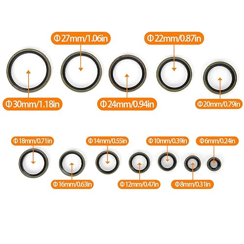 Rondella Olio Motore,M6 a M24 Guarnizione O Ring Kit Piatte Anelli Tenuta Rondelle Compressione Tappo Scarico Anello di Metallo Gomma del Raccordo per Auto Riparazione Idraulica 240 Pezzi - Honorern