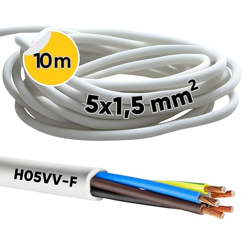 H05VV-F - Tubo flessibile da 10 metri, 5 x 1,5 mm², 5 G1,5 mm2, con conduttore di protezione, cavo in PVC per interni, cavo elettrico bianco, cavo per lampada, flessibile, 5 fili - Honorern