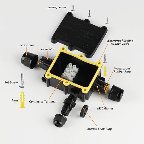 2 Pz Scatola Derivazione Esterna a 3 Vie, Scatola di Giunzione Impermeabile IP68, Scatola Elettrica da Esterno, Scatole di Derivazione Esterna, Connettori Elettrici per Cavi da 5-15 mm - Honorern
