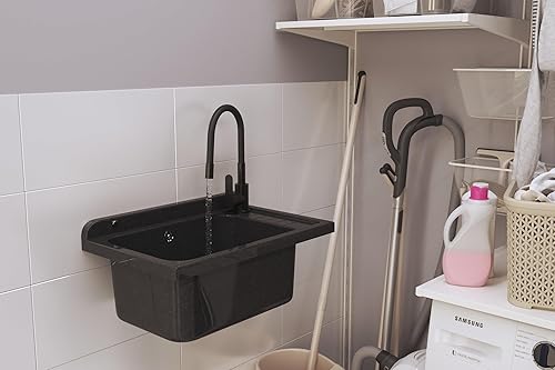 Lavandino da Esterno per Garage Lavanderia e Officina - Lavatoio per Installazione Interna ed Esterna - Lavello da Lavoro Universale - 58x38x26,7 cm - Bianco - Honorern