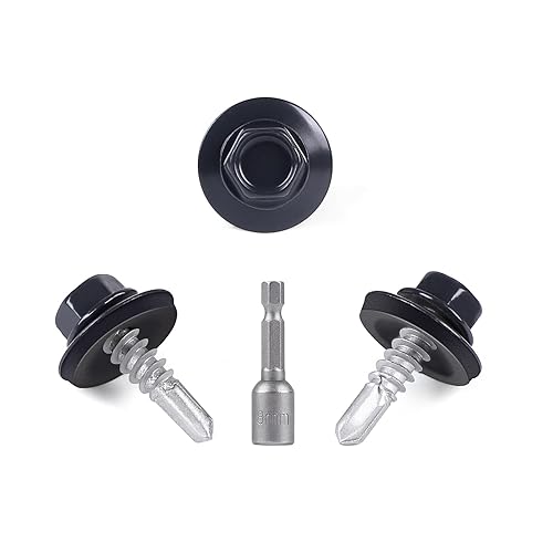 Confezione da 100 Viti autoperforanti per metallo Ø4,8x19 mm Testa a rondella esagonale verniciata Viti autoperforanti verniciate con rondelle in EPDM e chiave a bussola M8 (Grigio RAL 7016) - Honorern