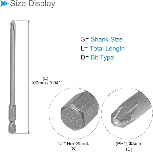 Croce Croce Avvitatore Punte, PH2 100mm Lungo 1/4' Esagonale Gambo, S2 magnetici Croce Trapano Punta Potenza Impatto Guida), 8-Pezzi - Honorern