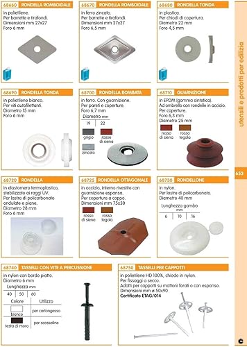 200PZ TASSELLO NYLON CON BORDO PIATTO,UTILIZZO PER CARTONGESSO,COLORE TESTA DI MORO 6X40 - Honorern