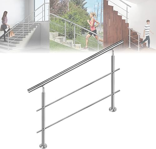 Corrimano da 80 cm, ringhiera per scale, Ø 42 mm, barre per ringhiera in acciaio inox, 3 barre trasversali, ringhiere per terrazze, montaggio a pavimento, kit di montaggio per interni ed - Honorern