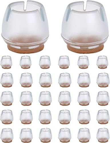 32 Pezzi Tappi per Sedie Rotondi, Tappi Sedie Silicone con Feltro Antiscivolo per Piedini Mobili/Tavolo/Chair Diametro 17mm - 21mm - Honorern